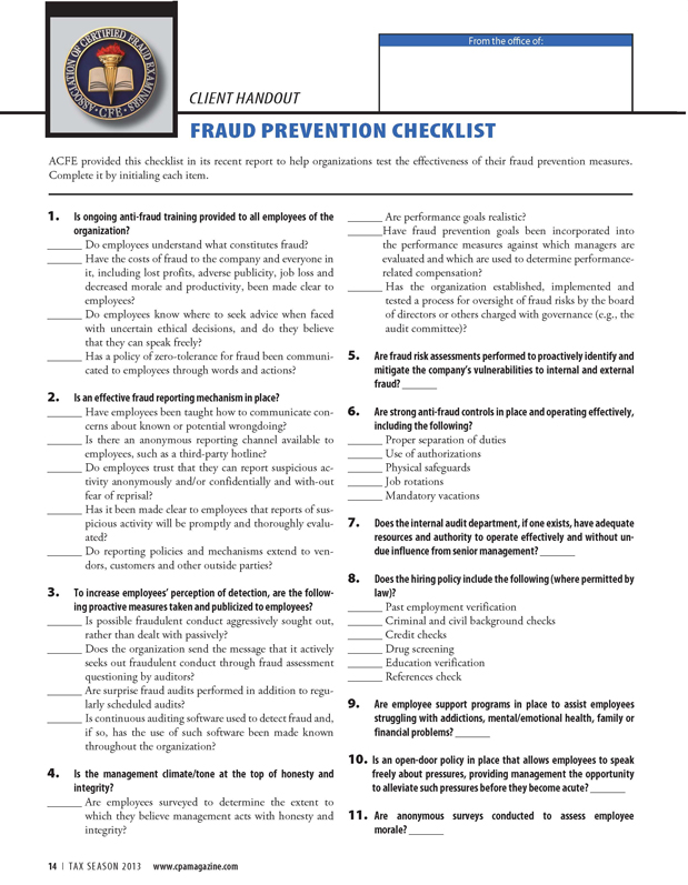 Fraud Prevention Checklist